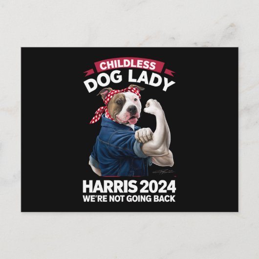 Carte Postale La Dame des Chiens Sans Enfants Vote Kamala Electi (Devant)