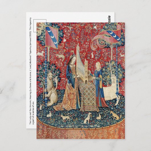 Carte Postale La Dame et la licorne, Audition (Devant / Derrière)