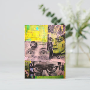 Carte Postale La Dame et les Médecins Collage de techniques mixt