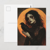 Carte Postale La Dame et son corbeau (Devant / Derrière)