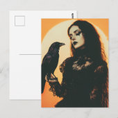 Carte Postale La Dame et son corbeau (Devant / Derrière)