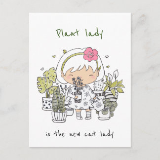 Carte Postale La Dame plante Est La Nouvelle Dame Chat / Kawaii
