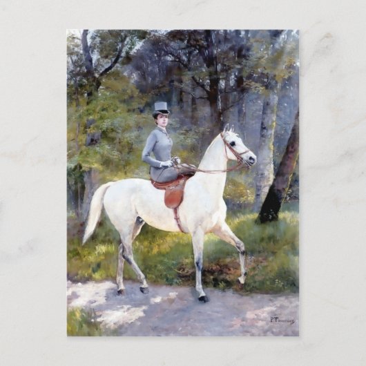 Carte Postale La Dame Riding Peinture Cheval Blanc (Devant)
