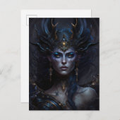 Carte Postale La déesse noire Queen Imaginaire Art (Devant / Derrière)