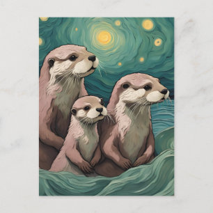 Carte Postale La famille Otter dans un océan étoilé