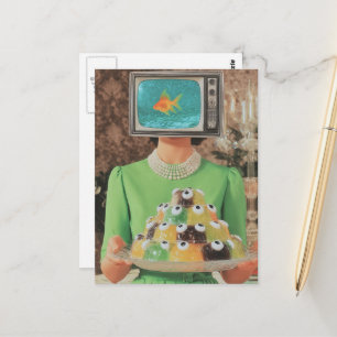 Carte Postale La femme à la gelée d'œil de poisson rétro pour le