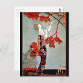 Carte Postale La femme Art déco et le perroquet (Devant / Derrière)