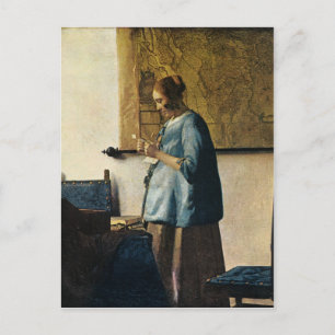 Carte Postale La femme de Vermeer en bleu Lire une lettre ca.166