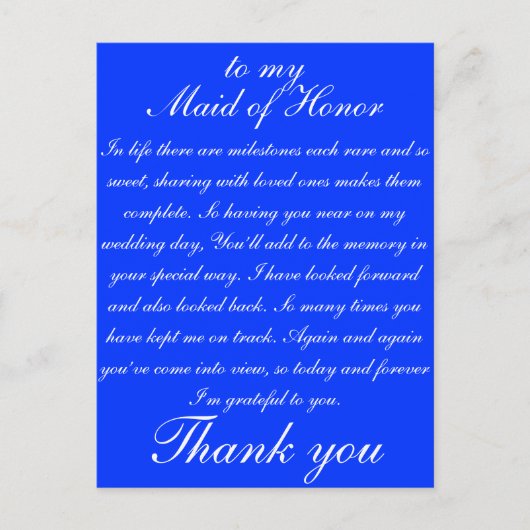 Carte Postale La femme d'honneur Merci (Devant)