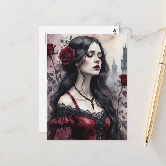 Carte Postale La femme gothique (Devant/Arrière en situation)