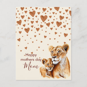 Carte Postale La fête des mères Lionne et son bébé 
