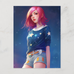 Carte Postale La fille aux étoiles sur sa chemise