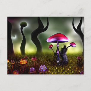 Carte Postale La fille avec l'Imaginaire aux champignons géants