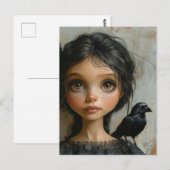 Carte Postale La Fille avec un Oiseau Noir (Devant / Derrière)