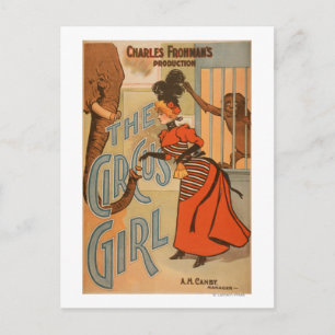 Carte Postale La fille de cirque - Nourrir l'éléphant et le sing