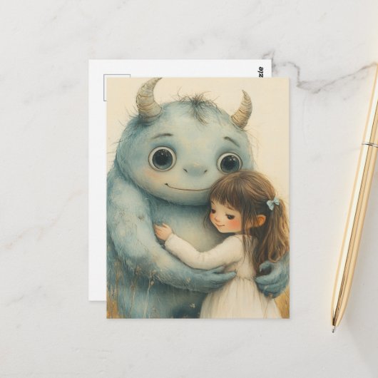 Carte Postale La fille et son ami monstre (Devant/Arrière en situation)