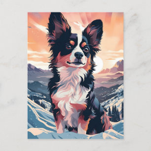 Carte Postale La forêt d'hiver de chien Papillon au coucher du s