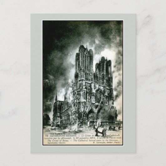 Carte Postale La France, la cathédrale de Reims en feu (Devant)