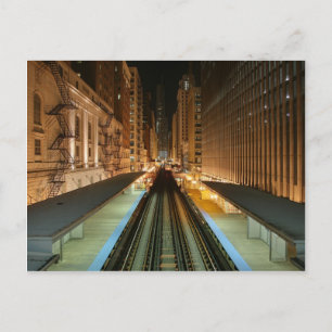 Carte Postale La gare de Chicago 'L' de nuit