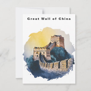 Carte Postale La Grande Muraille de Chine aquarelle de voyage