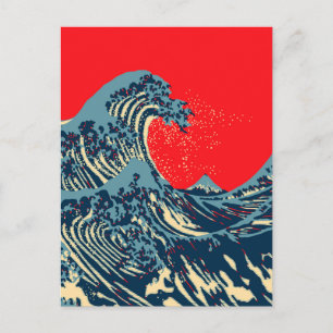 Carte Postale La grande vague de Hokusai dans le style coloré
