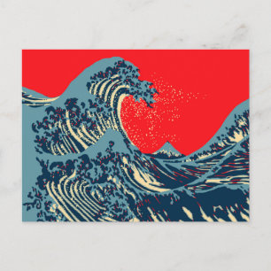 Carte Postale La grande vague de Hokusai dans le style coloré