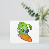 Carte Postale La grenouille comme surfeur avec Surfer (Debout devant)