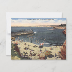 Carte Postale La Jolla CA, Plage de baignade 1940 Vintage