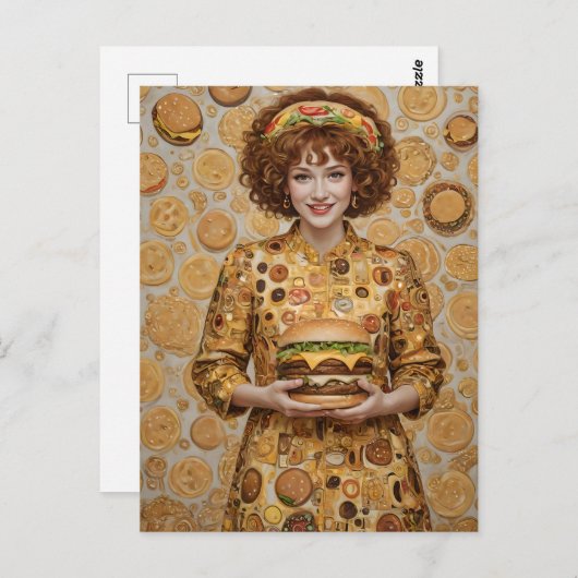 Carte Postale La joyeuse dame du cheeseburger (Devant / Derrière)