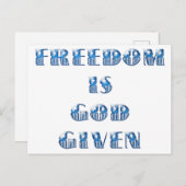 Carte Postale La liberté est donnée par Dieu, bleu (Devant / Derrière)