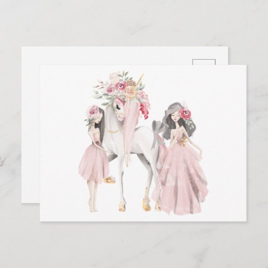 Carte Postale La licorne et les filles (Devant / Derrière)