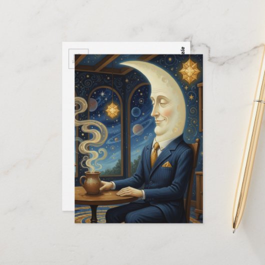 Carte Postale La Lune Va Prendre Un Café (Devant/Arrière en situation)