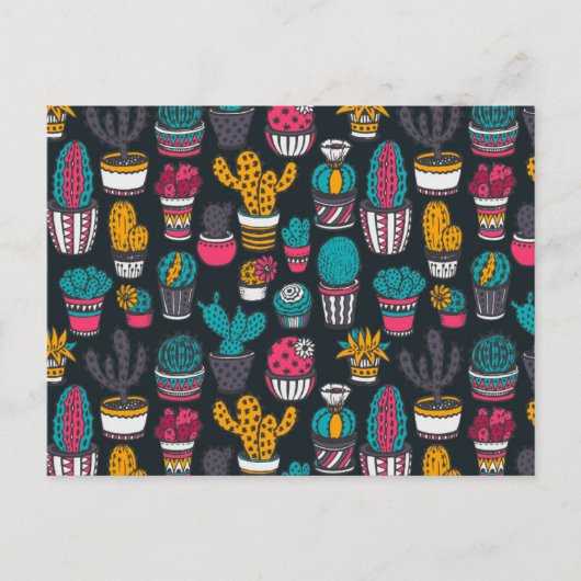 Carte Postale La Main Drawn Cactus dans Sketch Style Pattern (Devant)