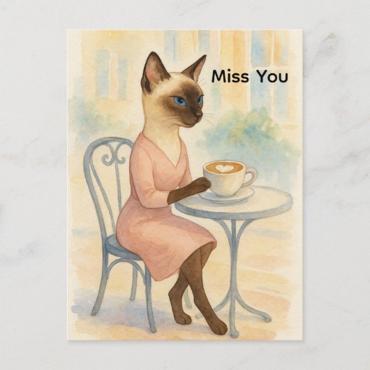 Carte Postale La maman de chat boit du café (Devant)