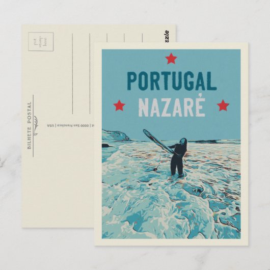Carte Postale La meilleure illustration du spot de surf de Nazar (Devant / Derrière)