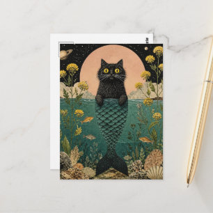 Carte Postale La Mignonne Kitty Sirène Noire
