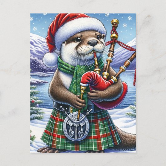Carte Postale La mignonne Otter de Noël écossaise (Devant)
