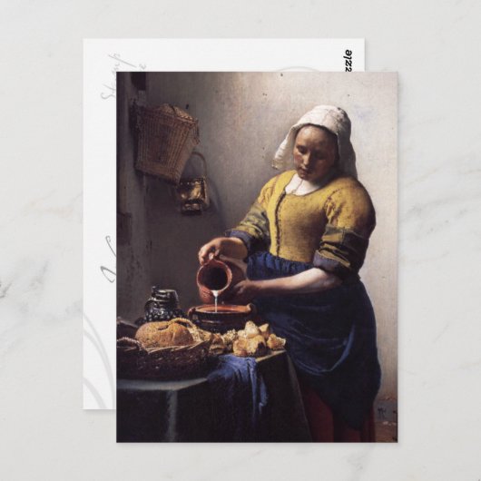 Carte Postale La Milkmaid en détail par Johannes Vermeer (Devant / Derrière)