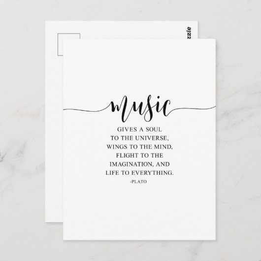 Carte Postale La Musique Donne Une Âme À L'Univers, Citation De (Devant / Derrière)