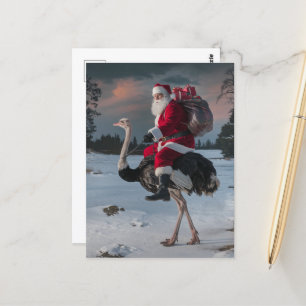 Carte Postale La neige de Noël de Père Noël et d'Ostrich