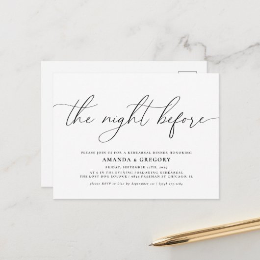 Carte Postale La Nuit Avant le Dîner de Répétition de Mariage (Devant/Arrière en situation)