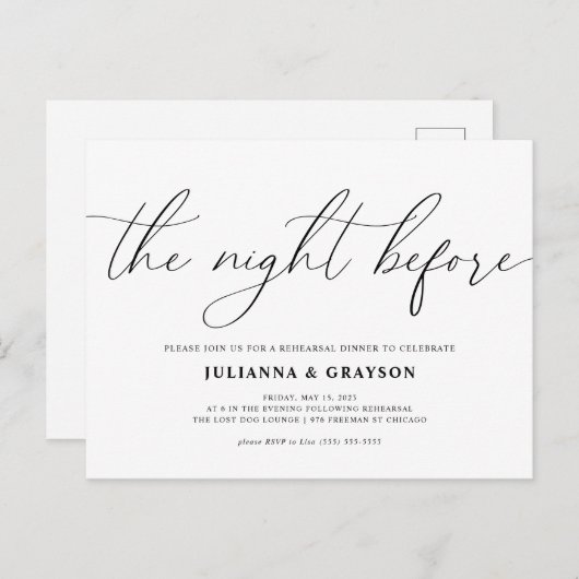 Carte Postale La Nuit Avant Le Dîner De Répétition Mariage Invit (Devant / Derrière)