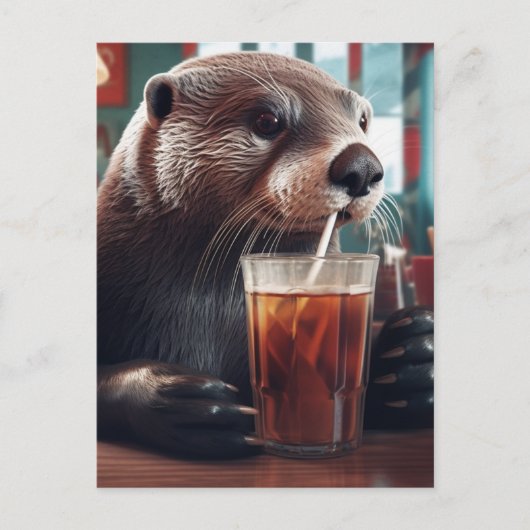 Carte Postale La Otter boit un thé glacé dans un café (Devant)
