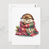 Carte Postale La Otter de Noël dans une écharpe (Devant / Derrière)
