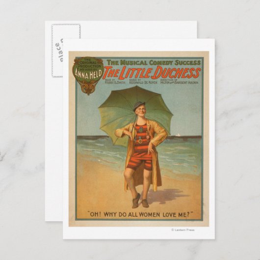 Carte Postale "La Petite Duchesse" Homme sur la Plage (Devant / Derrière)