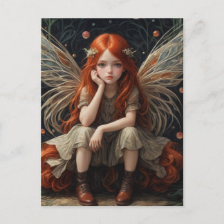 Carte Postale La petite fée adorable aux cheveux roux