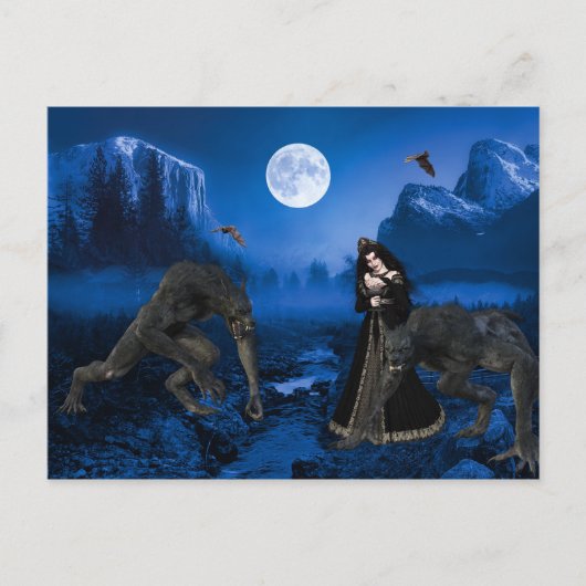 Carte Postale La peur de l'Halloween du loup-garou et du vampire (Devant)