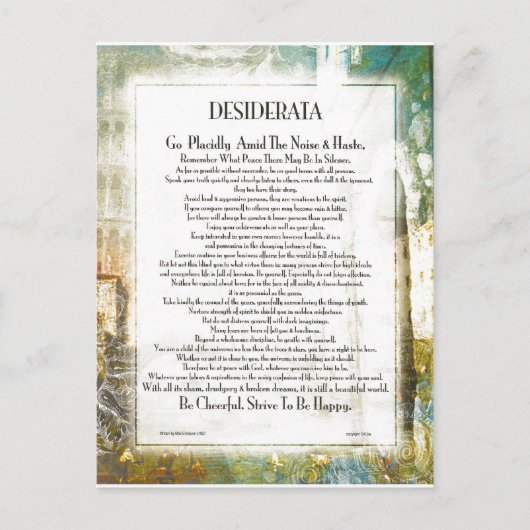 Carte Postale La Piazza DESIDERATA par Max Ehrmann (Devant)