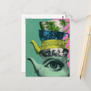 Carte Postale La pile de théière et de tasse à thé rétro