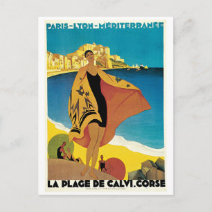 Carte Postale La Plage de Calvi, France vintage travel poster